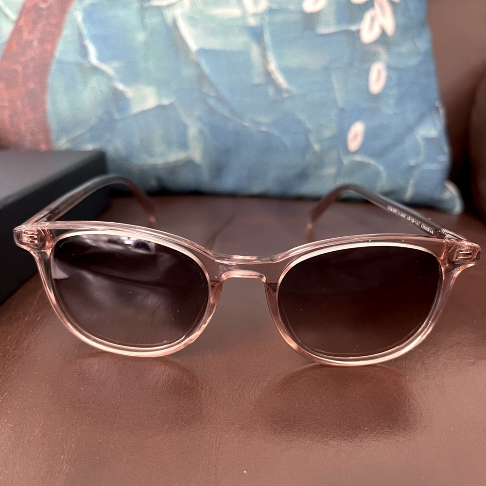 Warby Parker Durand Sunglasses.  Rose/pink. New - perfect.  All accessories.